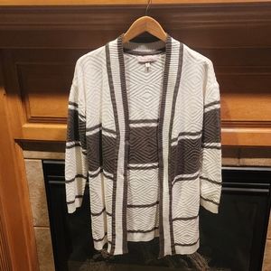 Cable Knit Cardigan Sweater White Green Size Small